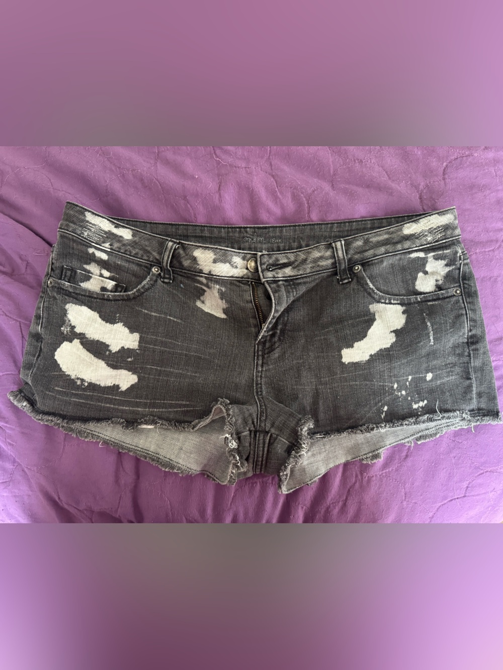 LONDONJEAN Black Distressed Bleached Denim Cutoff Shorts